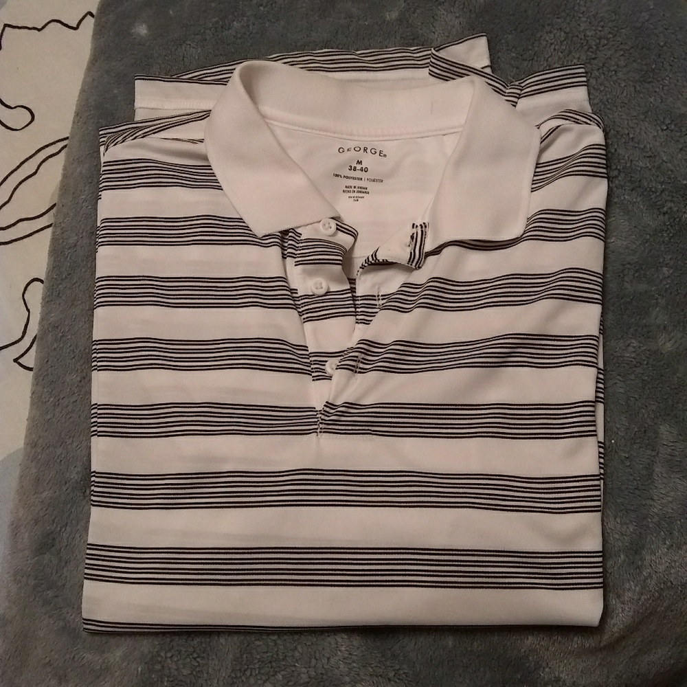(5/$20) White and black stripe polo